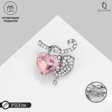 Brooch "Hearts on a branch", white-pink color in silver